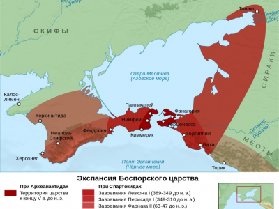 Карта Боспорского царства. Источник: https://ru.wikipedia.org/wiki/%D0%91%D0%BE%D1%81%D0%BF%D0%BE%D1%80%D1%81%D0%BA%D0%BE%D0%B5_%D1%86%D0%B0%D1%80%D1%81%D1%82%D0%B2%D0%BE.